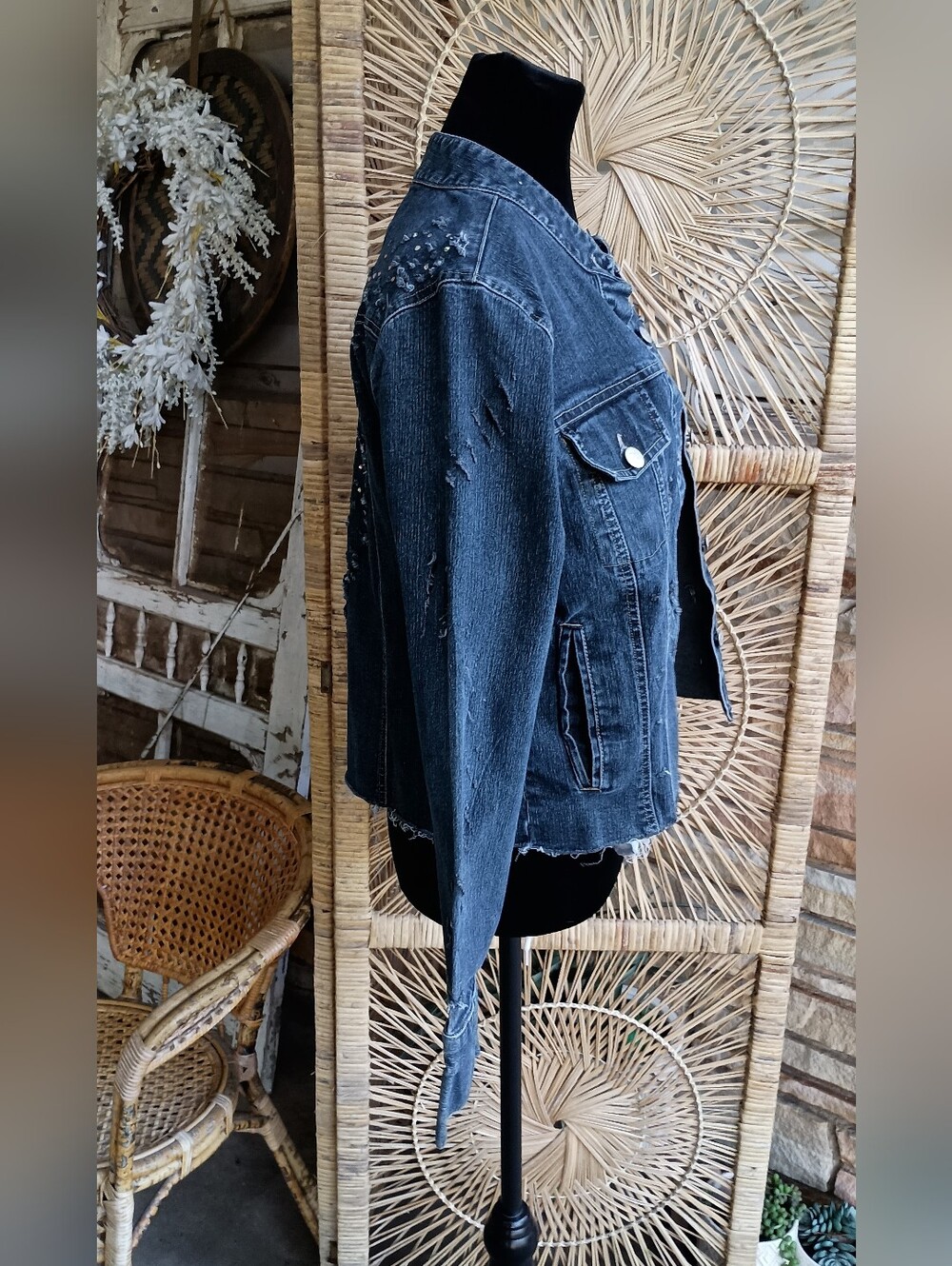 Vintage Junction West Womens Dark Blue Denim Studded Jacket_L - Picture 5 of 7